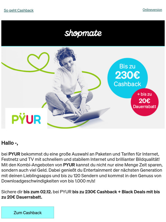 Bis zu 230 Cashback bei PYUR