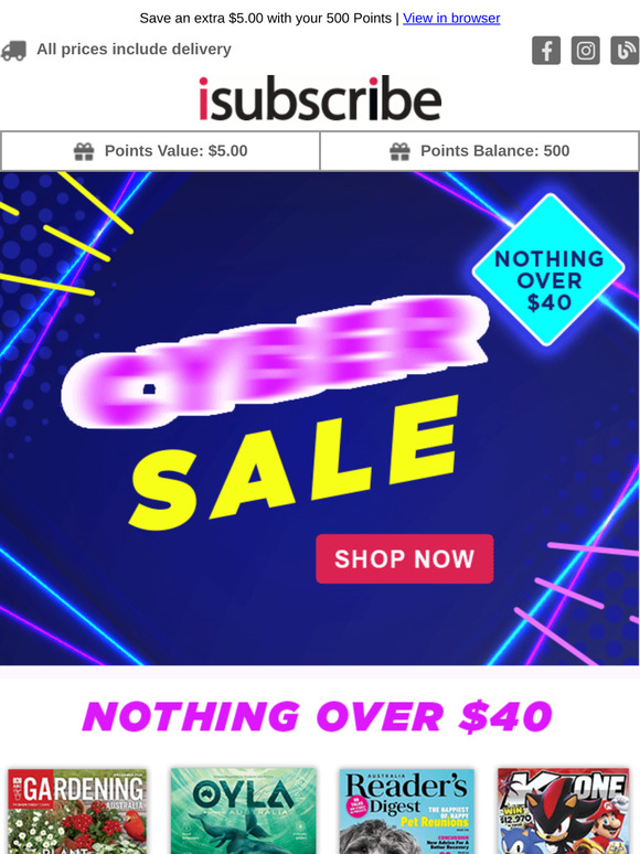 Cyber Sale continues! Nothing over $40!