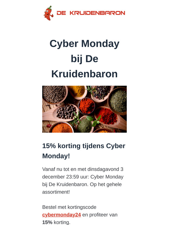 Laatste kans: 15% Cyber Monday korting bij De Kruidenbaron