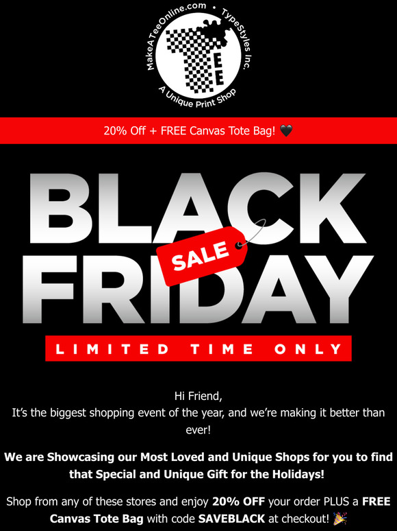 🖤 Hurry Today for Select Merch Stores • FREE Canvas Tote Bag + 20% OFF! 🖤