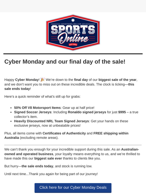 Last Chance ⏰ Cyber Monday – Final Day of Our Biggest Sale of the Year 🚨