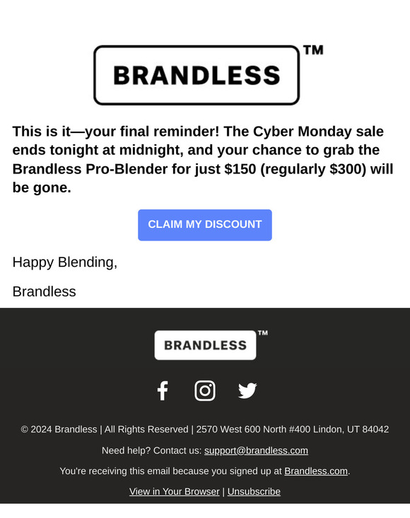 Last Chance: 50% Off Brandless Pro-Blender Ends Tonight!