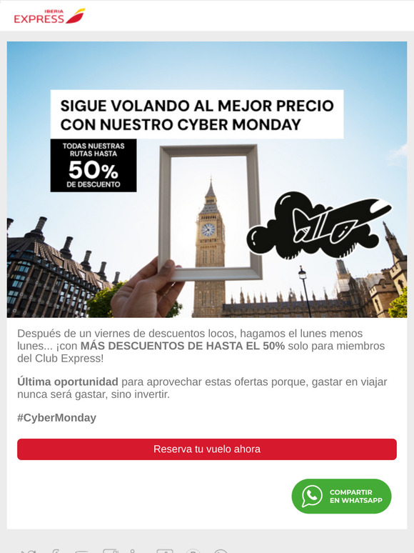 Cyber Monday: ¡50% de descuento! - Iberia Express