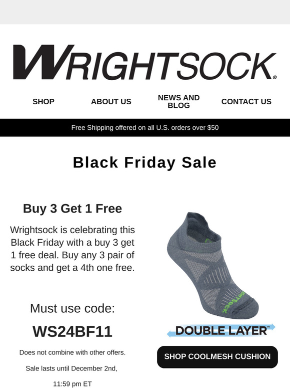 Last Day to get  Wrightsock's Black Friday deals
