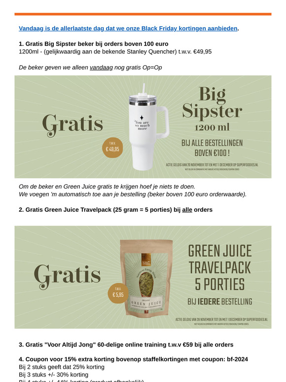 Laatste 14 uur Black Friday Op=Op Gratis Beker twv 50 euro