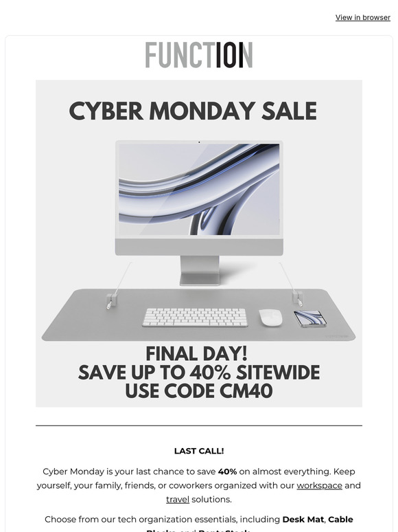 Cyber Monday Last Call - 40% off almost everything (ends at midnight PST)