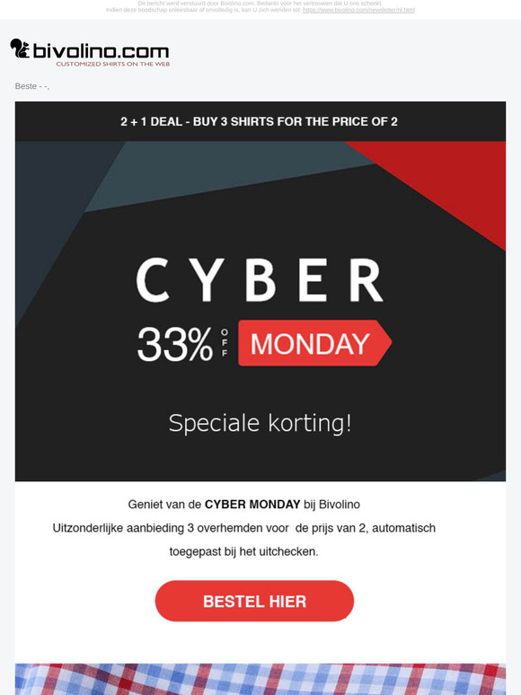 CYBER MONDAY @ BIVOLINO : 3for2 - Drie overhemden voor de prijs van twee