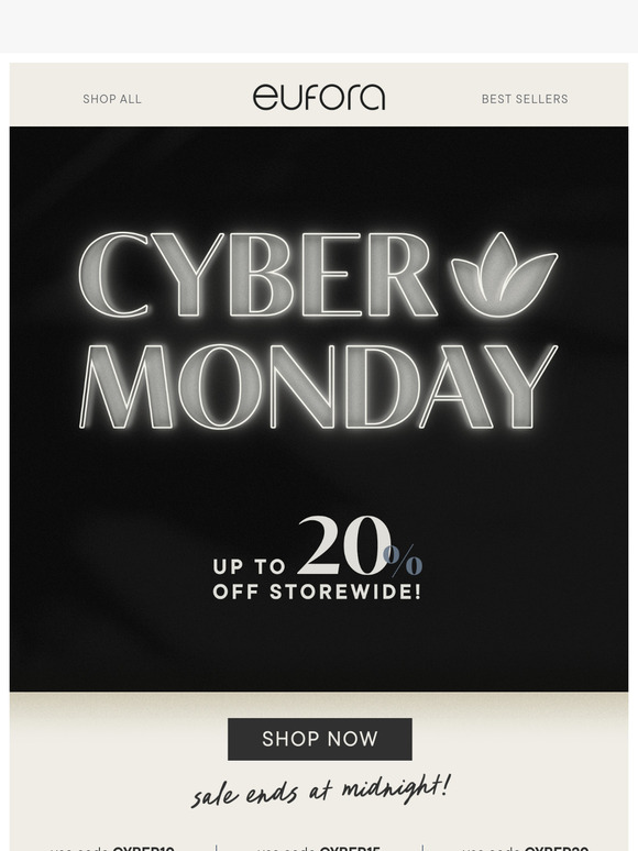 Cyber Monday = Up to 20% Off Happiness 💋