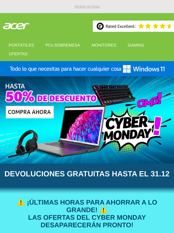 ⏳ ¡Hasta un 50% de descuento! ¡Última oportunidad para ahorrar a lo grande este Cyber Monday!