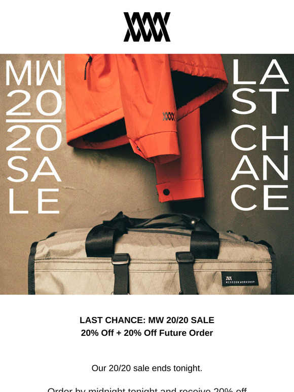 [LAST CHANCE] MW 20/20 Black Friday Sale // MISSION WORKSHOP