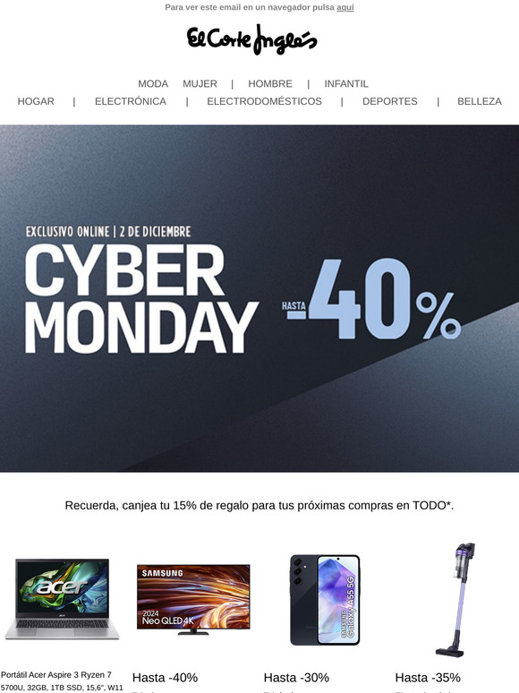 ¡Cyber Monday! Hasta -40% solo hoy en Web y App