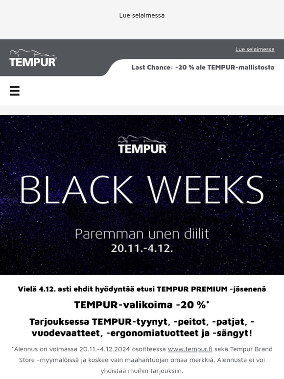 TEMPUR-valikoima -20 % vielä 4.12. asti! 🖤 | Vielä ehdit hyödyntää edun!