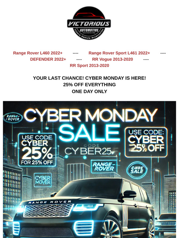 💥 CYBER MONDAY: 25% OFF Starts NOW! Victorious Automotive