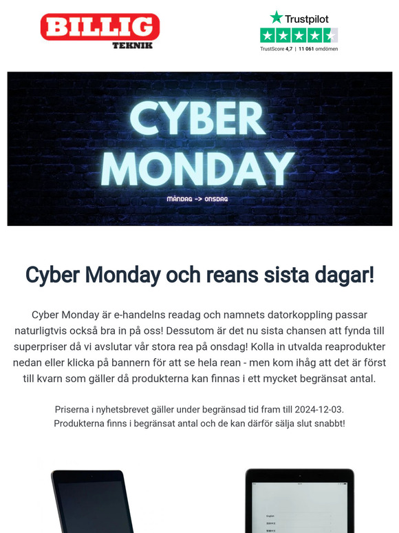 Cyber Monday är här med mer reapriser!