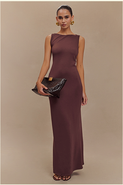 Catelyn Asymmetrical Scuba Jersey Midi Dress - Cacao Brown