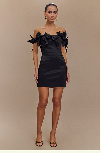 Rose Strapless Bow Mini Dress - Black
