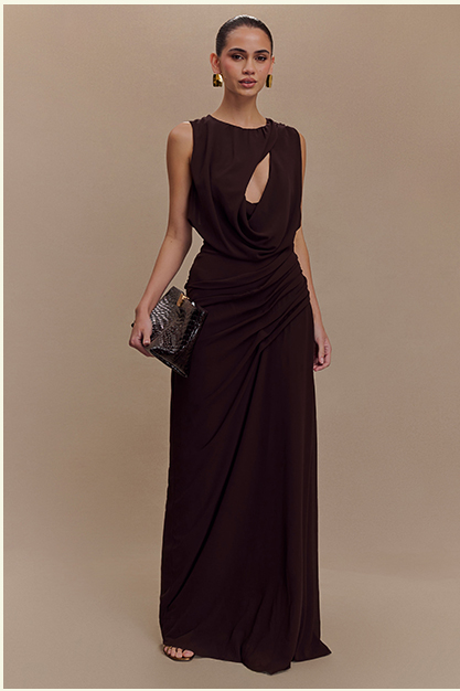 Oria Chiffon Maxi Dress - Cacao Brown