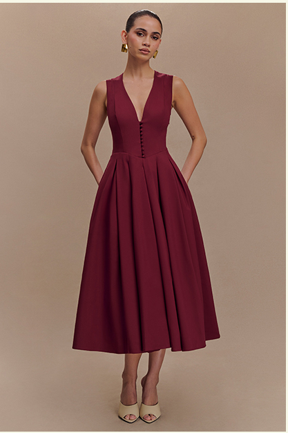 Keely Cotton Sleeveless Midi Dress - Wine