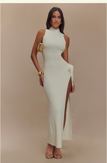 Stephanie Cut Out Knit Maxi Dress - Ivory