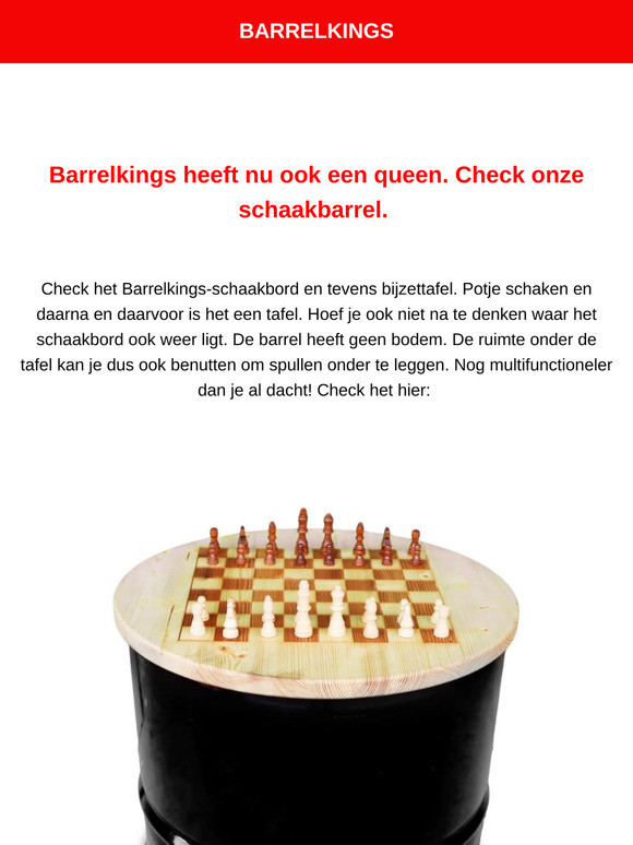 Barrelkings heeft nu ook een queen. Check onze schaakbarrel.