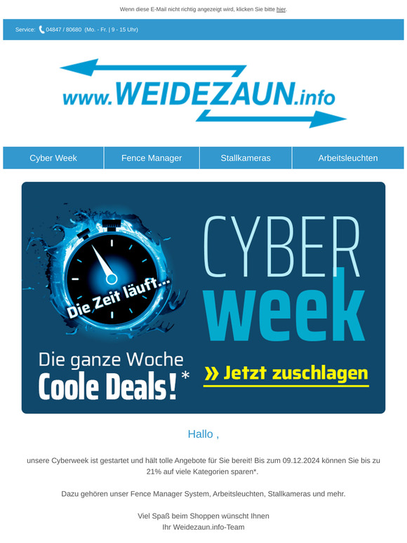 Cyberweek für Ihren Weidezaun und Hof