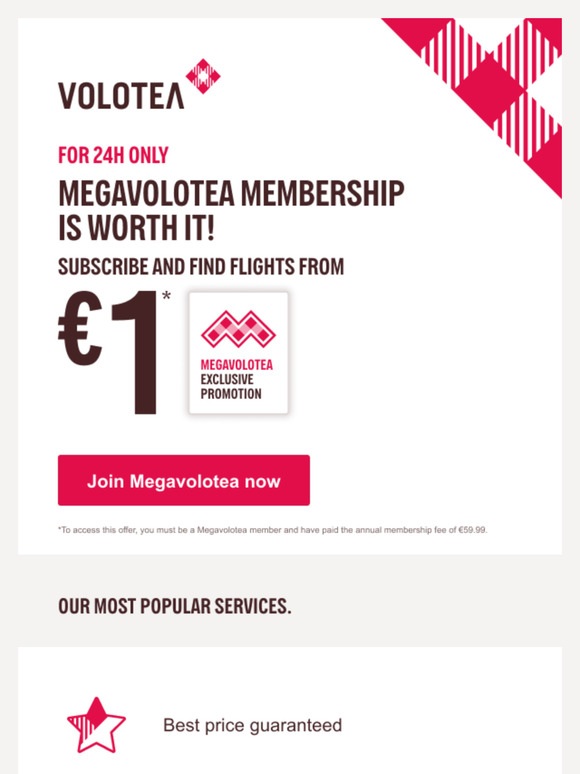 Do you want to fly from €1? Subscribe to Megavolotea today.