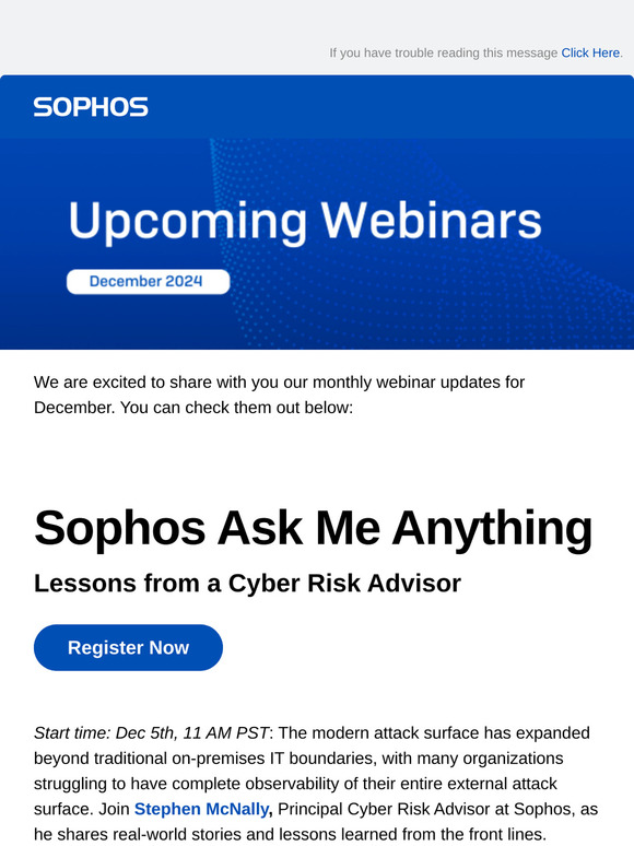 Sophos December Webinar Updates
