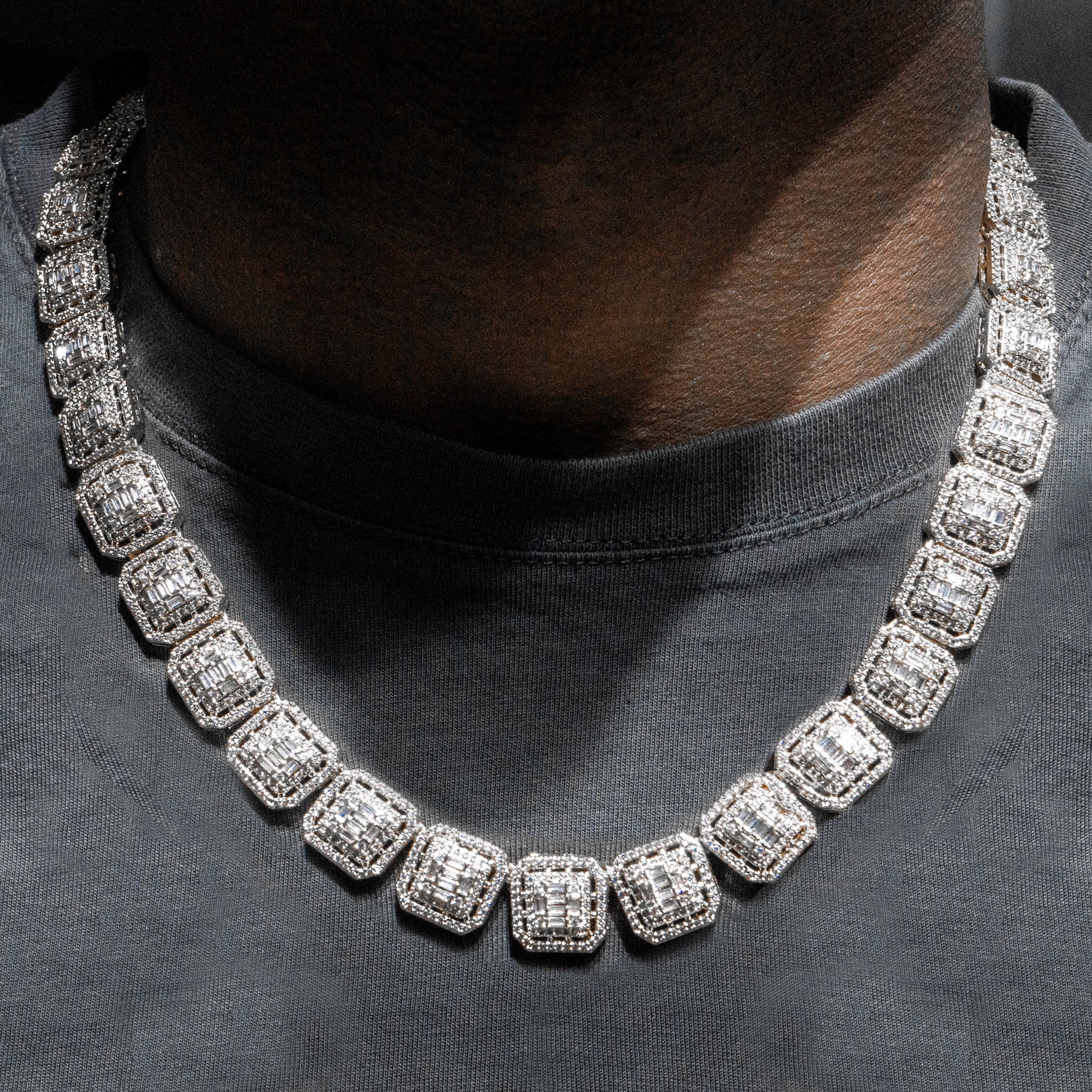Image of White Gold  Iced Out Square Cluster Tennis Chain