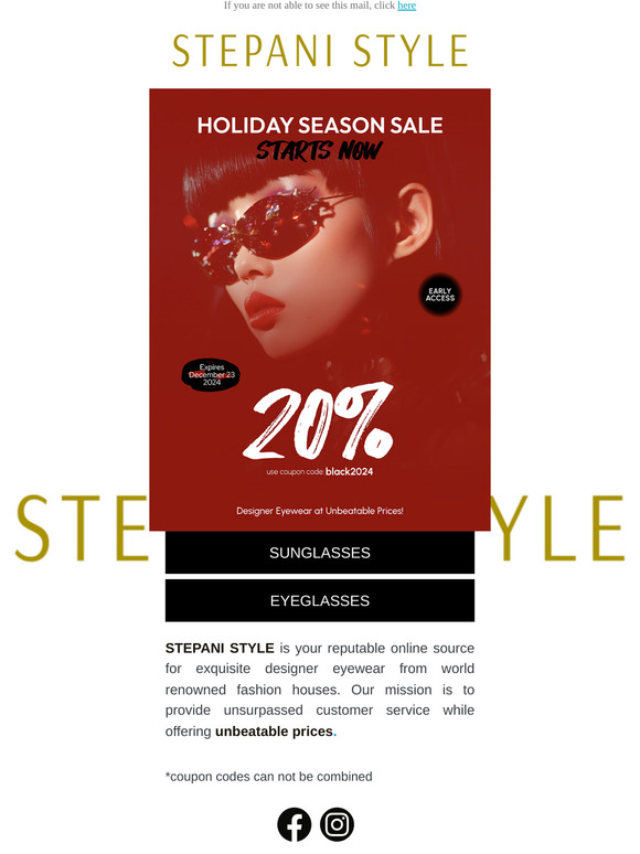 Extra 20% of All Eyewear | Holiday Season Sale