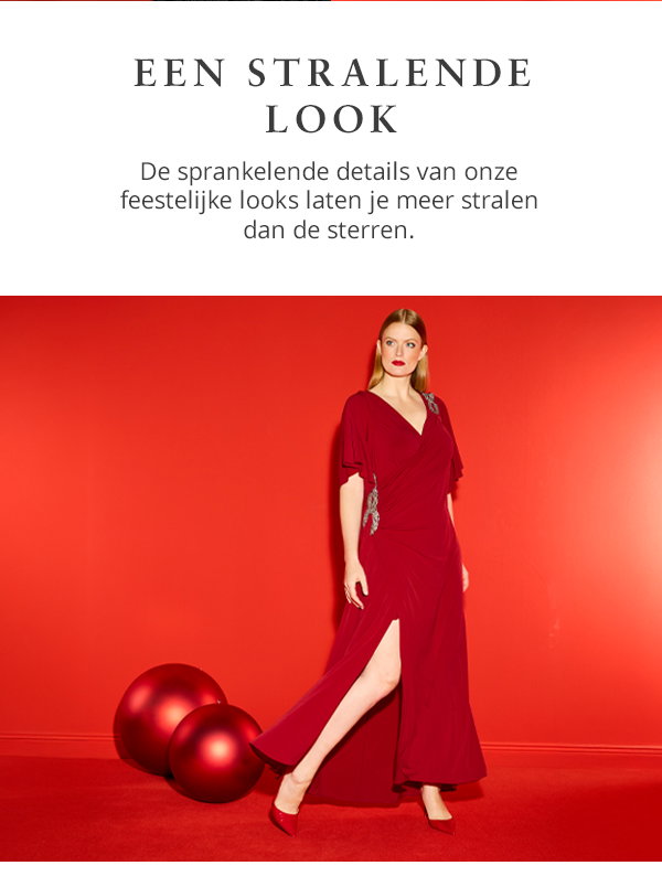 Maxi-jurk, drapering, siergespen, klokmouwen