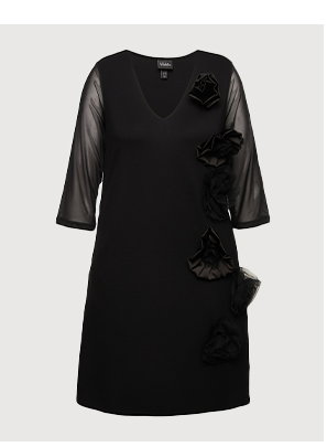 Jersey jurk, 3D-bloemen, V-hals, 3/4-mouwen, zakken