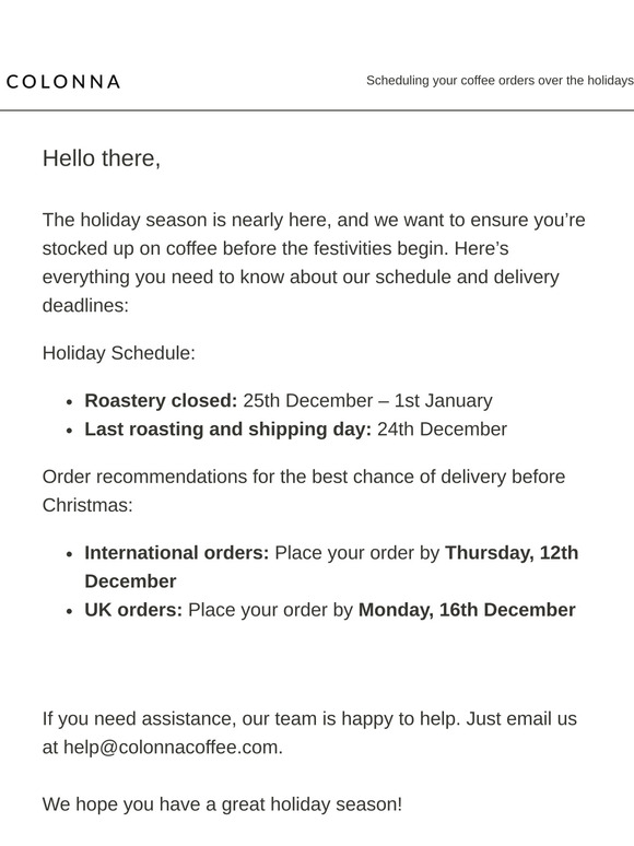 Plan Ahead: Holiday Coffee Delivery Deadlines