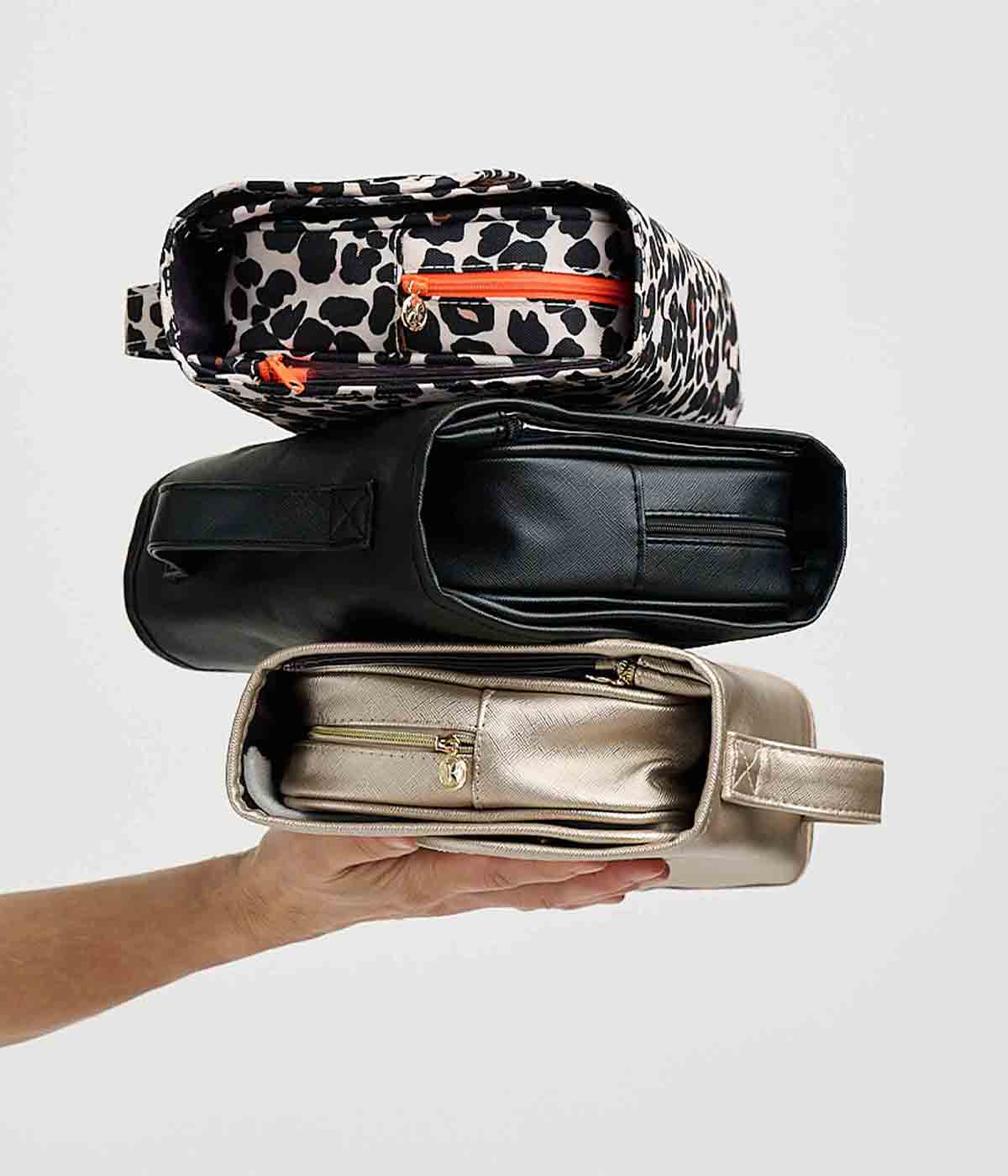 Stack of three hanging wash bags