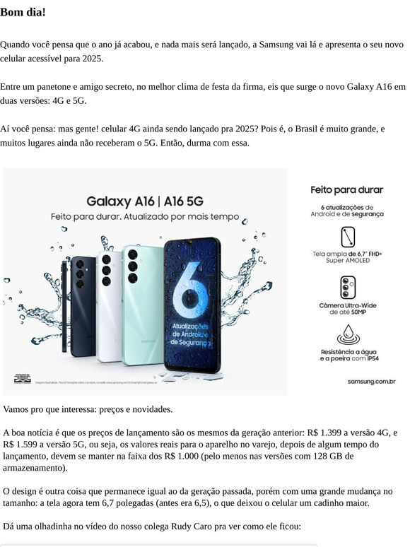 Samsung bota o pé em 2025 lançando o Galaxy A16