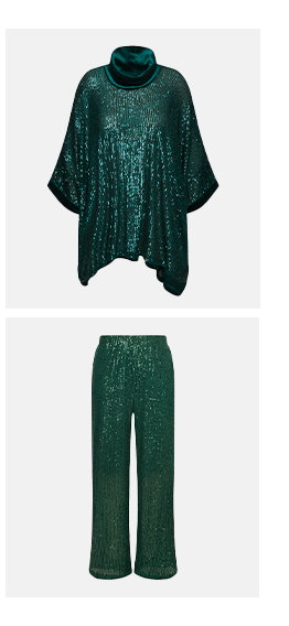 Pailletten-Shirt, Oversized, Samt-Rollkragen, Halbarm