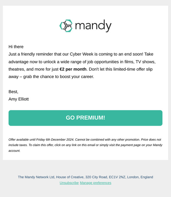 Hi there, don't miss out on the Mandy Cyber Week Sale!