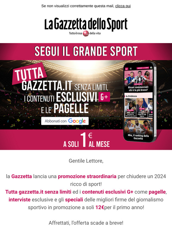 1 anno di Gazzetta a soli 12€!