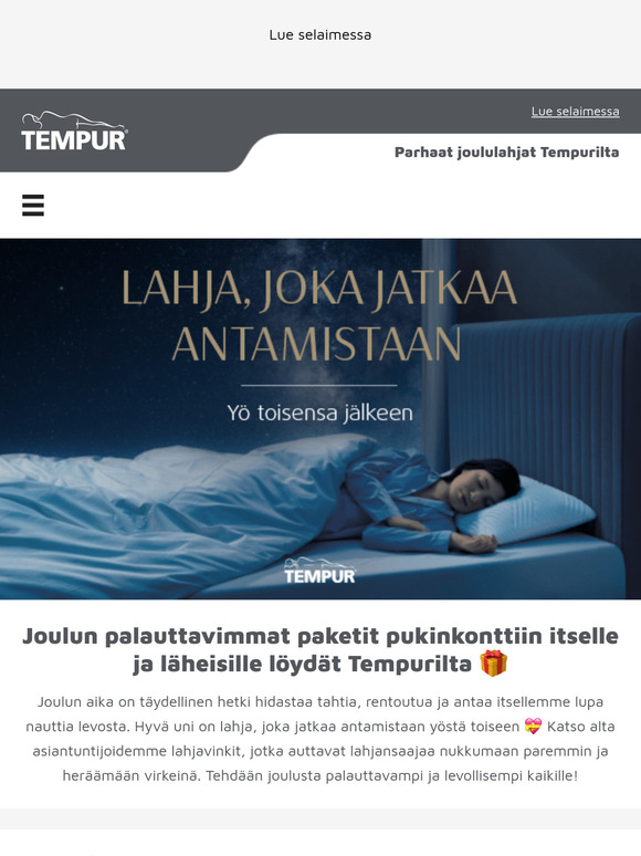 Joulun palauttavimmat paketit pukinkonttiin itselle ja läheisille löydät Tempurilta 🎁 Katso asiantuntijoidemme lahjavinkit! 😍