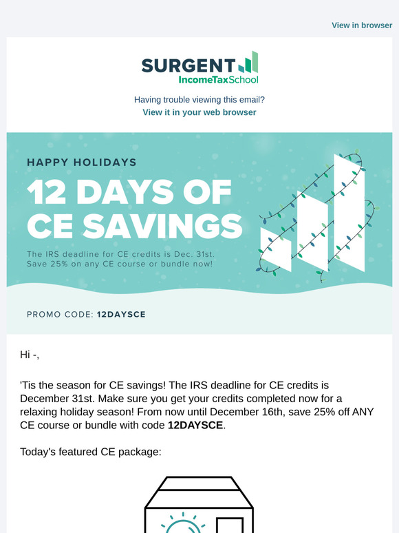 IRS deadline for CE is Dec. 31st!