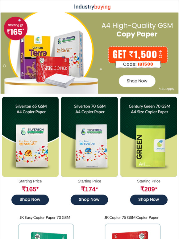 Restock Premium Copy Paper @ ₹165*