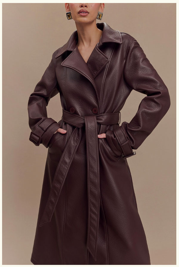 Tarah Faux Leather Trench Coat - Cacao Brown