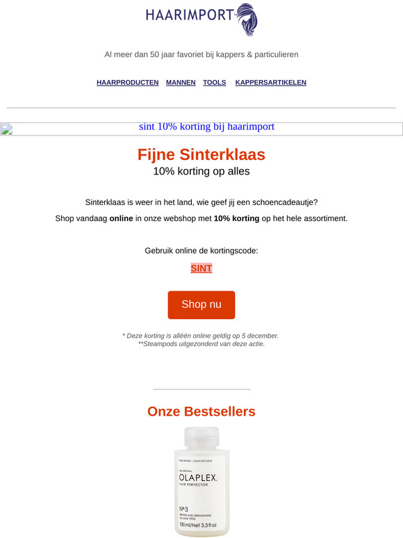 Fijne Sinterklaas! Shop vandaag met 10% korting op alles.