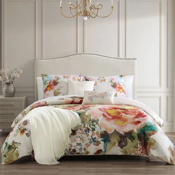 Bebejan Antique Flowers Ivory 5 Piece Reversible Comforter Set
