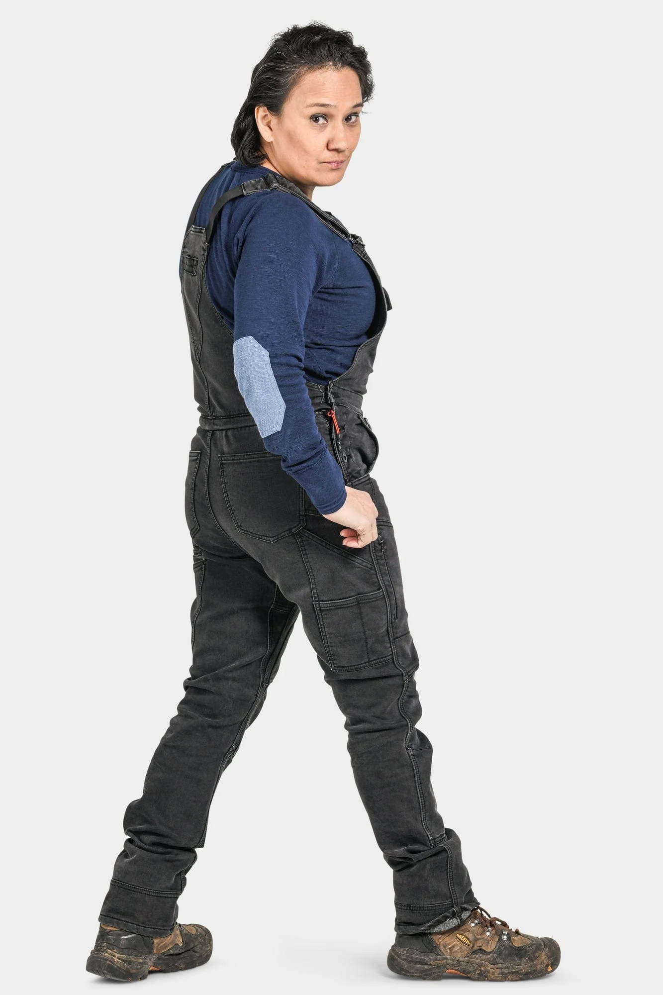 Freshley Drop Seat Overalls in Black Stretch Thermal Denim