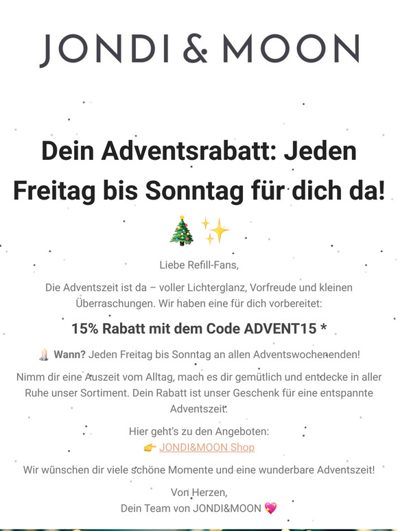 JONDI&MOON | Dein Adventsrabatt: Jeden Freitag bis Sonntag für dich da! 🎄✨