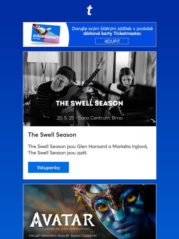 Avatar Live in Concert | Tři sestry a Trautenberk | Matteo Bocelli | The Swell Season| a další akce