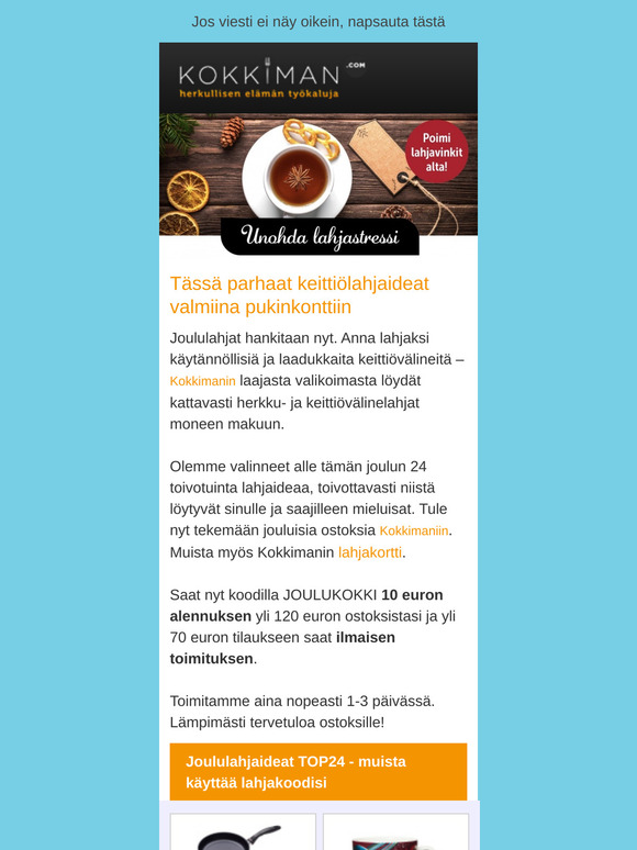 Tässä joulun 24 parasta keittiölahjaideaa. Ja lisäksi Kokkimanin lahjakortti tietysti.