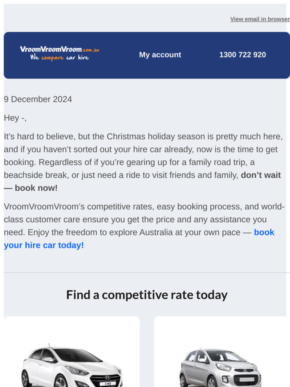 Don’t hold back, book your holiday season hire car today!