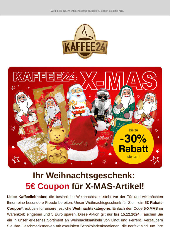Ihr Weihnachtsgeschenk 🎄🎁 5€ Rabatt-Coupon und bis zu 30% Rabatt sichern!