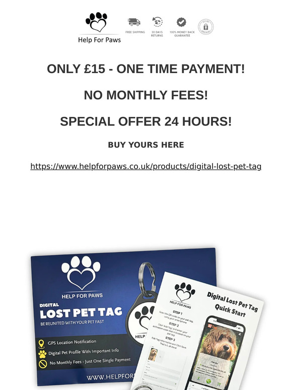 Smart Digital Pet Tag - £15 Sale! No Monthly Fees!